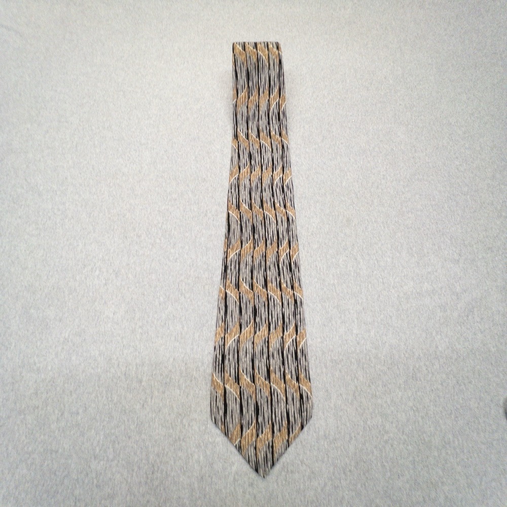 Vintage Gianfranco Ruffini Italy Silk Tie 90s Geometric Silver & Gold